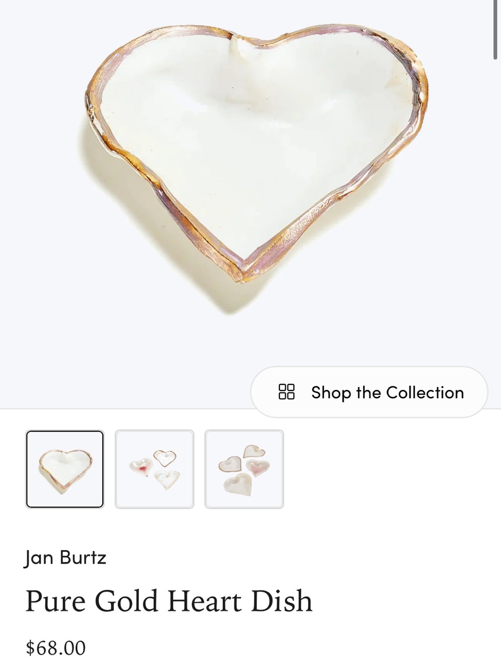 Jan Burtz Pure Gold Heart Ring Dish